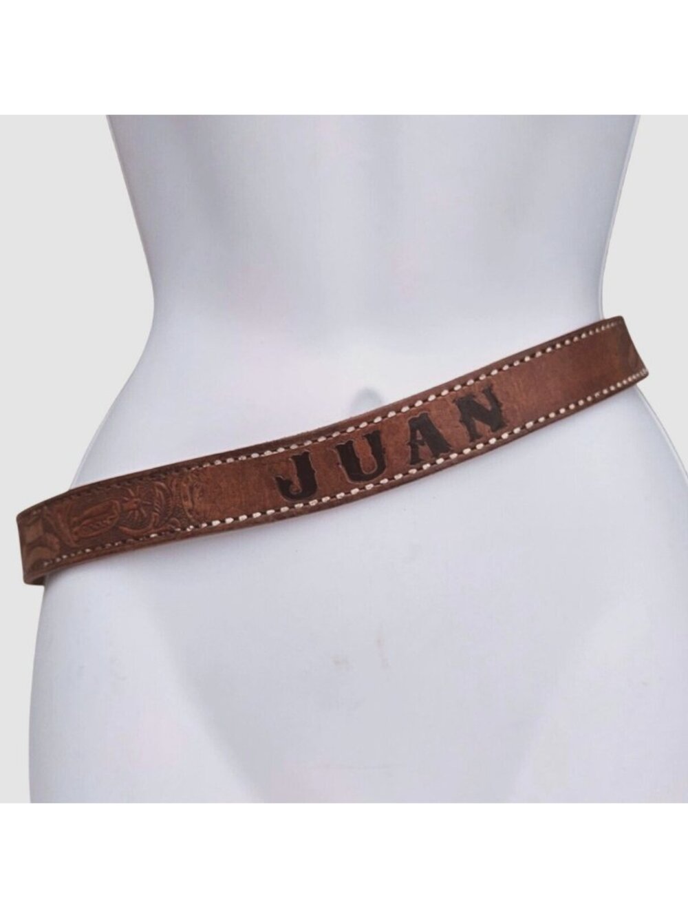 Vintage Mexican Hand Tooled Leather Belt JUAN Hecho en Mexico Western S/30 - Picture 2 of 16